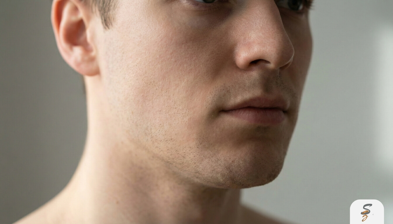 A close-up image of a person's lower face, subtly highlighting the cheek and jawline area with soft lighting to illustrate the desire for a more defined facial contour.