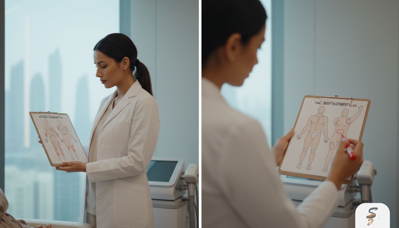 Clinic treatment planning showing a comparison between full body laser hair removal and specific targeted areas.