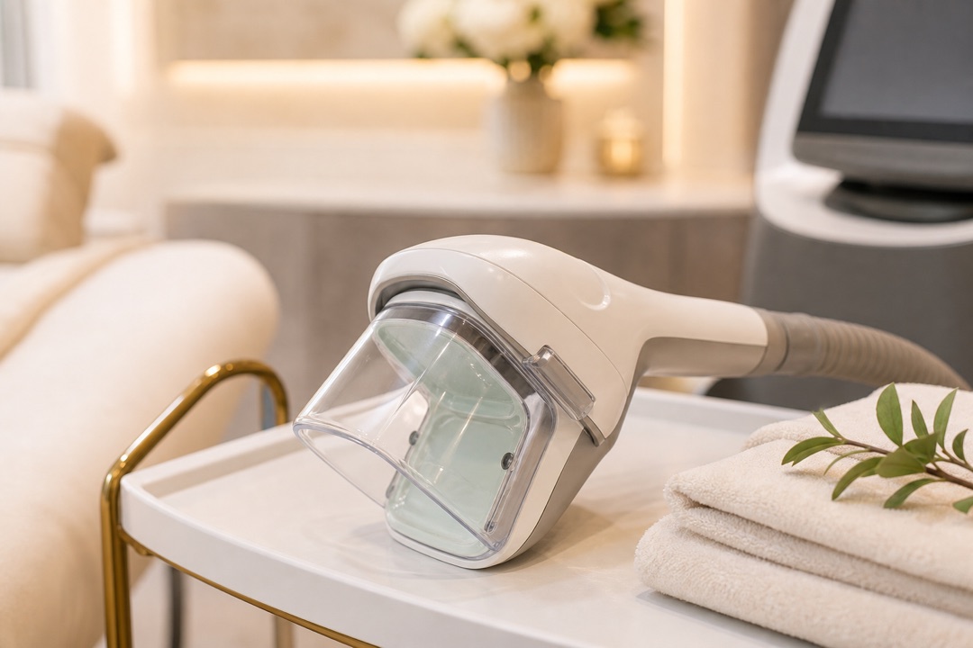 Non-surgical body contouring device detail for fat freezing education