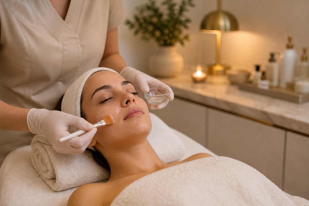 Gentle facial treatment in progress for acne-prone skin