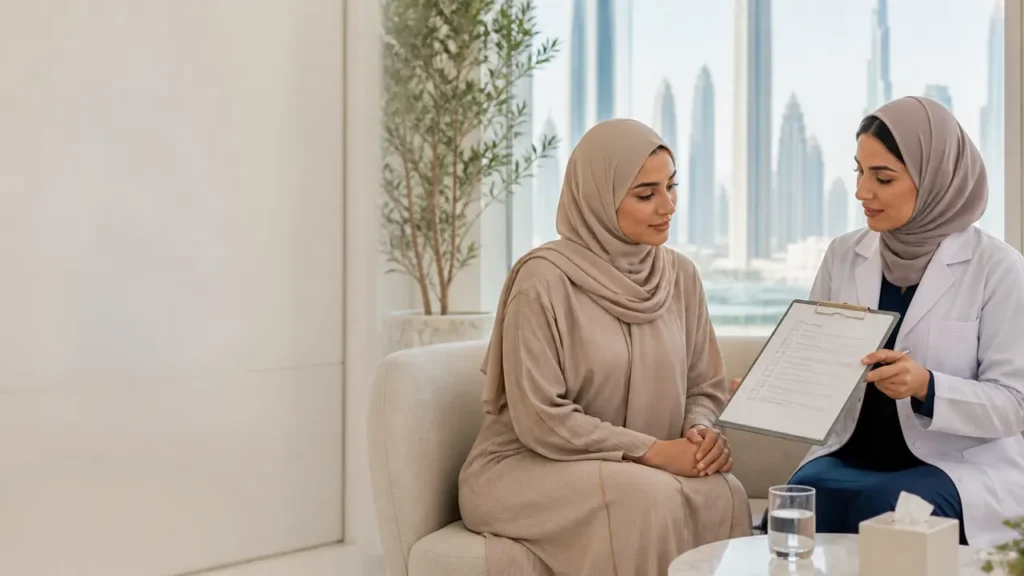 Tummy tuck recovery consultation at a Dubai clinic