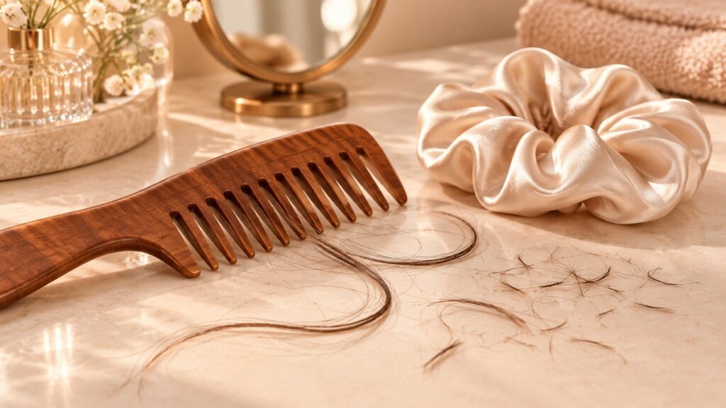 Comb with long strands and short pieces illustrating hair breakage vs shedding