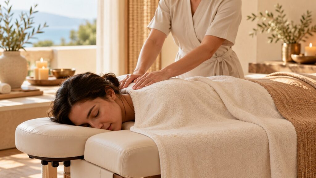 Gentle shoulder massage illustrating pressure and soreness after massage